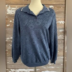 Vintage Cape Cod Sportswear Blue Floral Long‎ Sleeve Collared Sweater Size Small